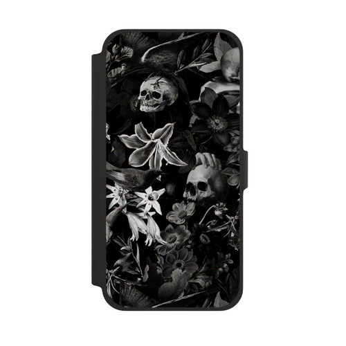 Apple iPhone 13 Pro Max NIVOflip Totenköpfe und Blumen auf schwarzem Hintergrund