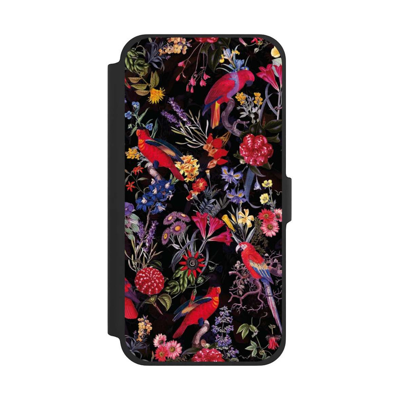 iPhone 13 Pro Max NIVOflip Dunkle Blumen und Papageien