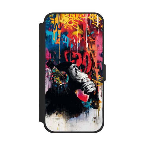 Apple iPhone 13 Pro Max NIVOflip Affe Stereo Kopfhörer Graffiti Street Art Blau