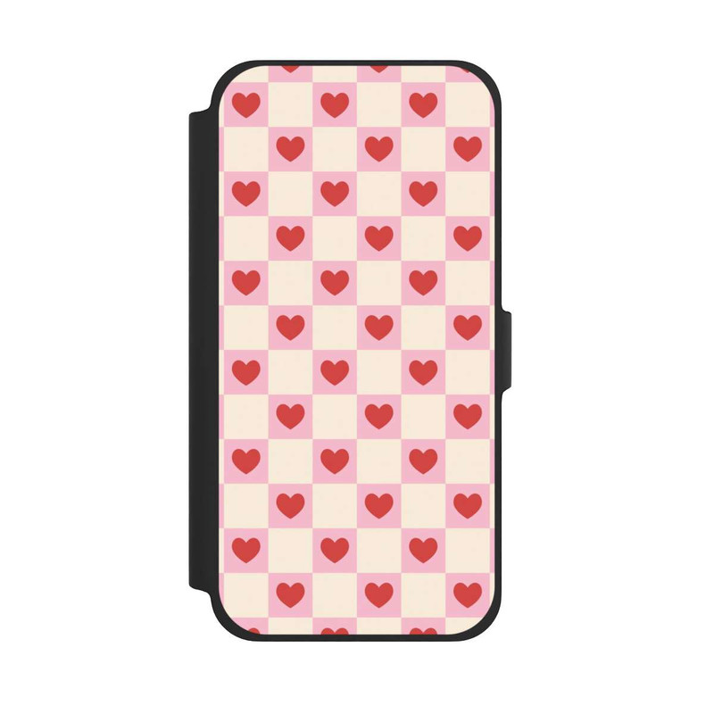 iPhone 13 Pro Max NIVOflip Rosa Kariertes Herzmuster Valentinstag