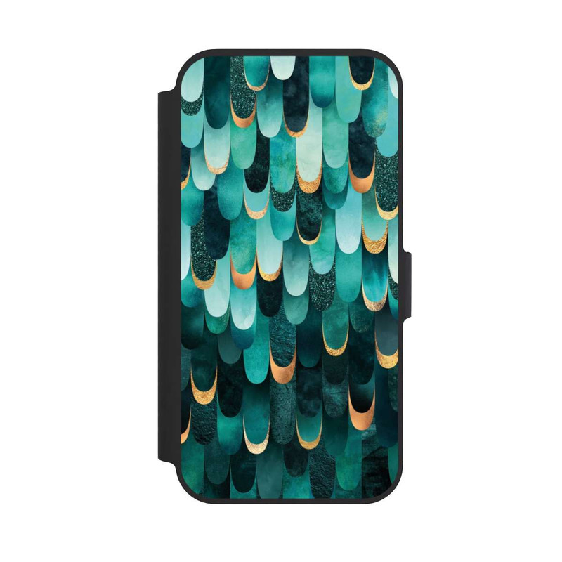 iPhone 13 Pro NIVOflip Imprimé or turquoise à plumes