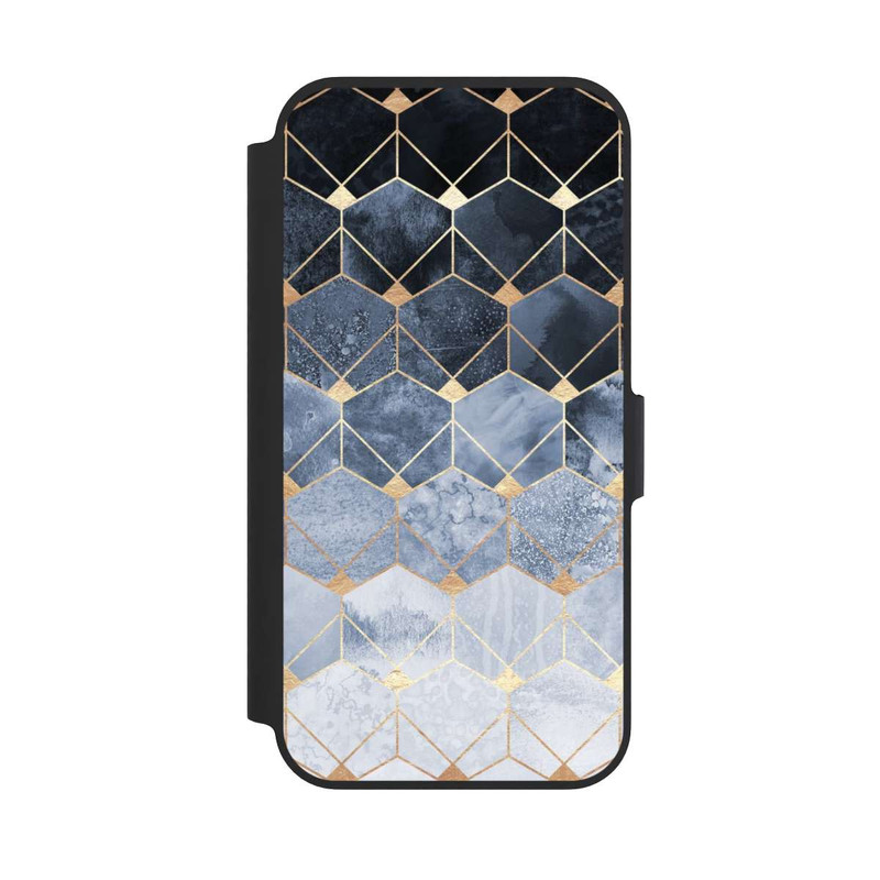 iPhone 13 Pro NIVOflip Impression Or Hexagones Bleus Et Diamants