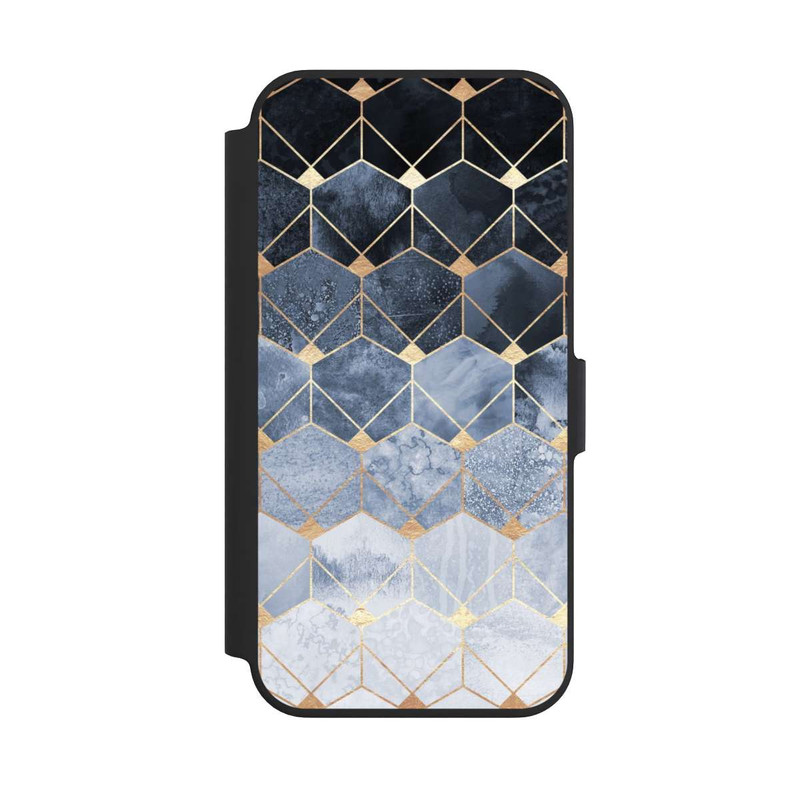 iPhone 13 Pro NIVOflip Impression Or Hexagones Bleus Et Diamants