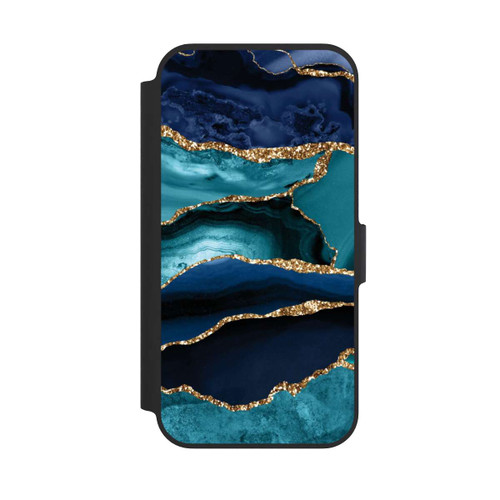 Apple iPhone 13 Pro NIVOflip Dark and Light Blue Marble Gold Glitter Look