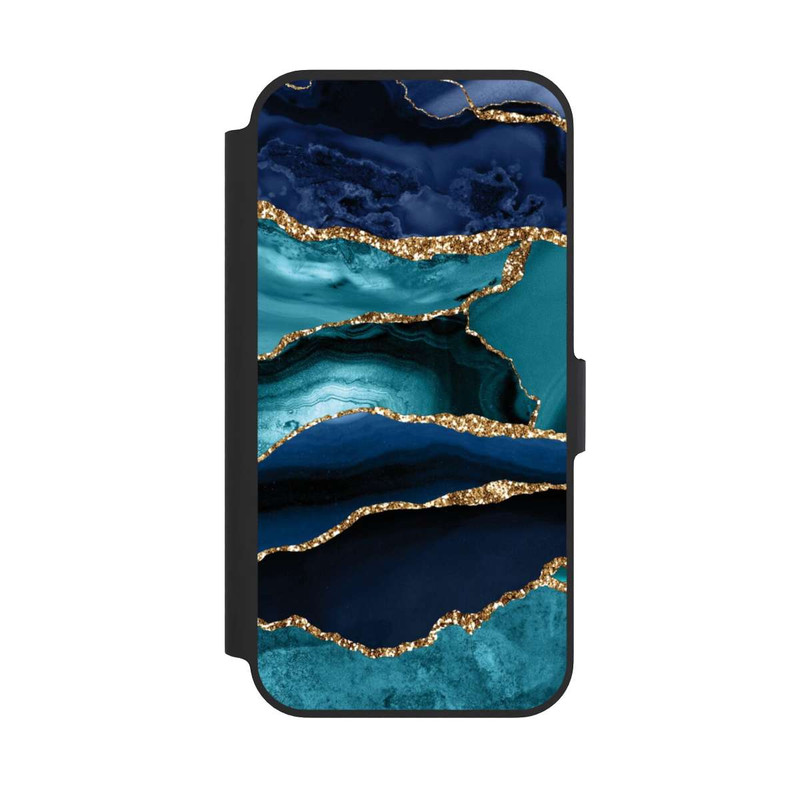 iPhone 13 Pro NIVOflip Aspect pailleté doré marbré bleu foncé et bleu clair