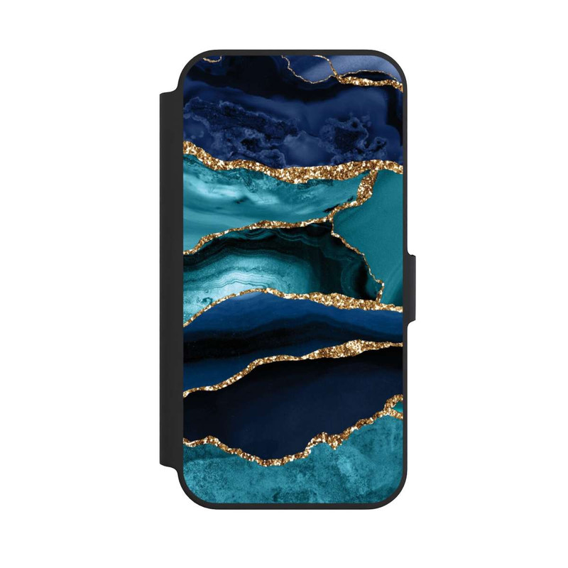 iPhone 13 Pro NIVOflip Aspect pailleté doré marbré bleu foncé et bleu clair