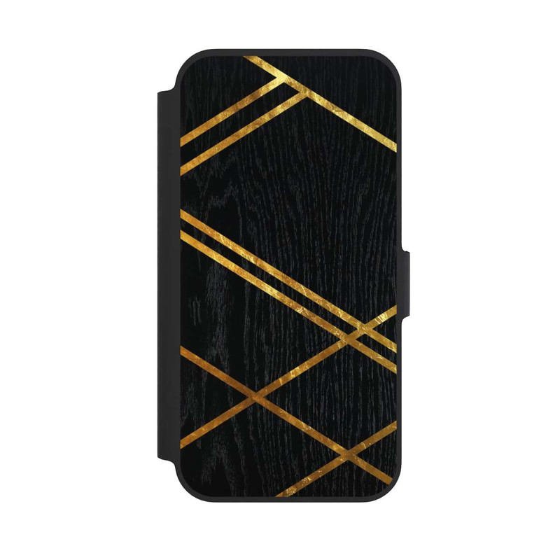 iPhone 13 Pro NIVOflip Noir Motif géométrique Rayures dorées