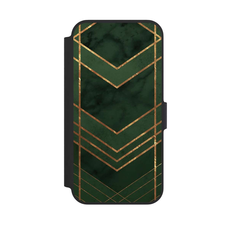 iPhone 13 Pro NIVOflip Motif vert foncé rayures dorées