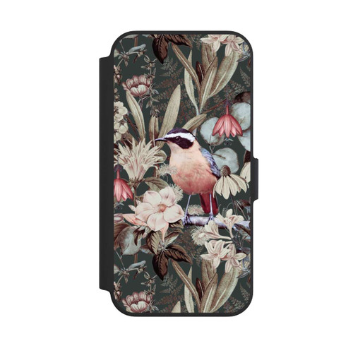 Apple iPhone 13 Pro NIVOflip Orangefarbener Vogel im Vintage Blumenmuster