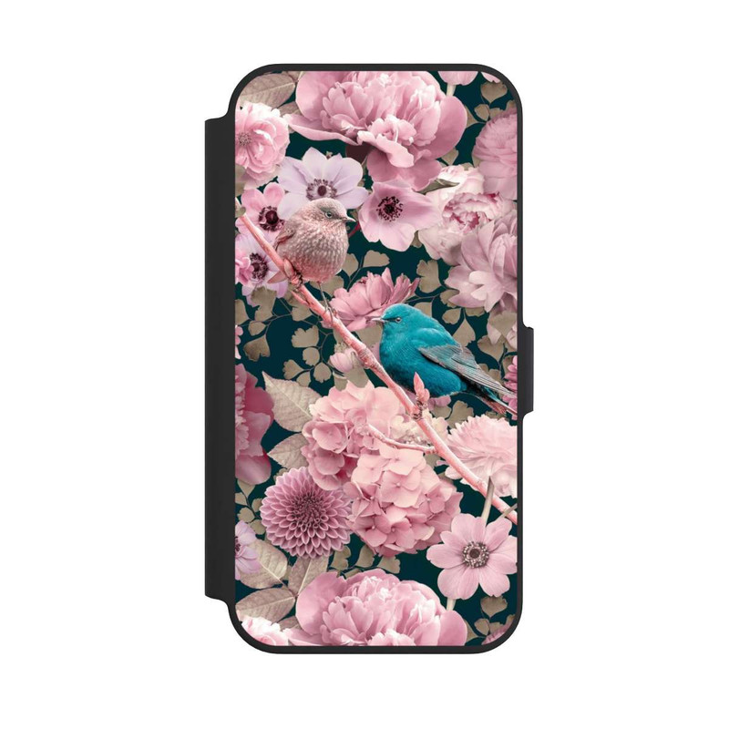 iPhone 13 Pro NIVOflip Spatzen im rosa Blumenmuster