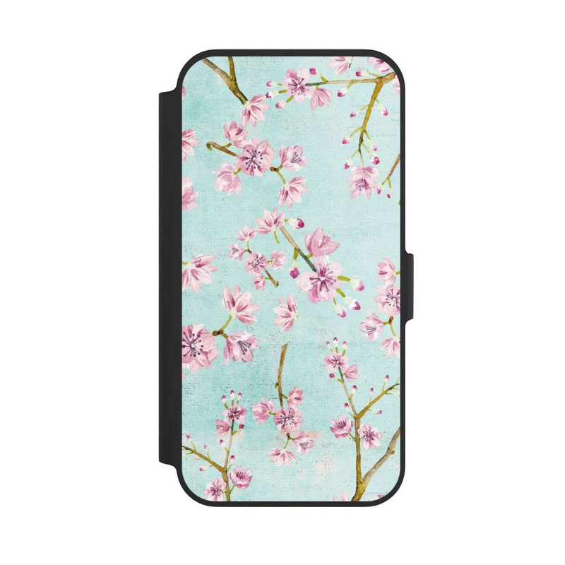 iPhone 13 Pro NIVOflip Motif de brindilles de fleurs de cerisier bleu clair