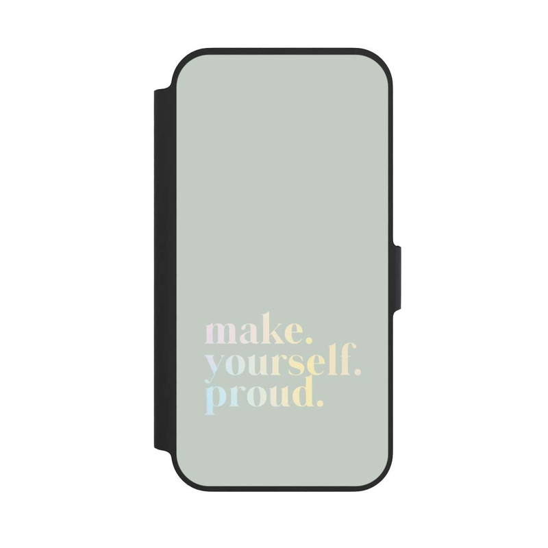 iPhone 13 Pro NIVOflip Make Yourself Proud Zitat-Minze und Farbverlauf