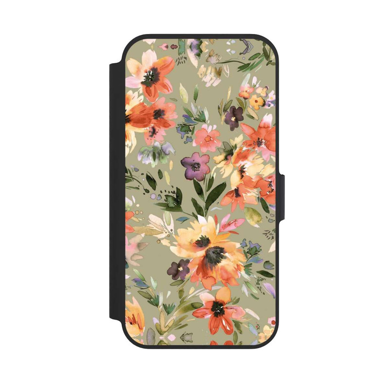 iPhone 13 Pro NIVOflip Painterly Tropical Flowers Sage Green