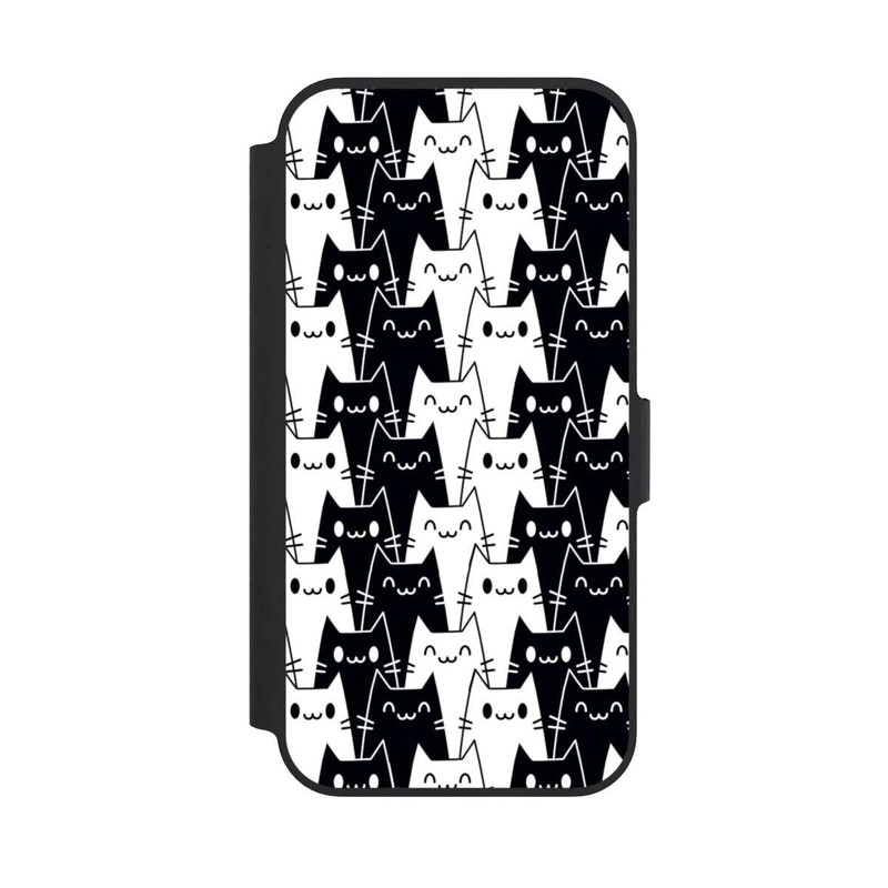 iPhone 13 Pro NIVOflip Katzentapete Schwarz Weiß