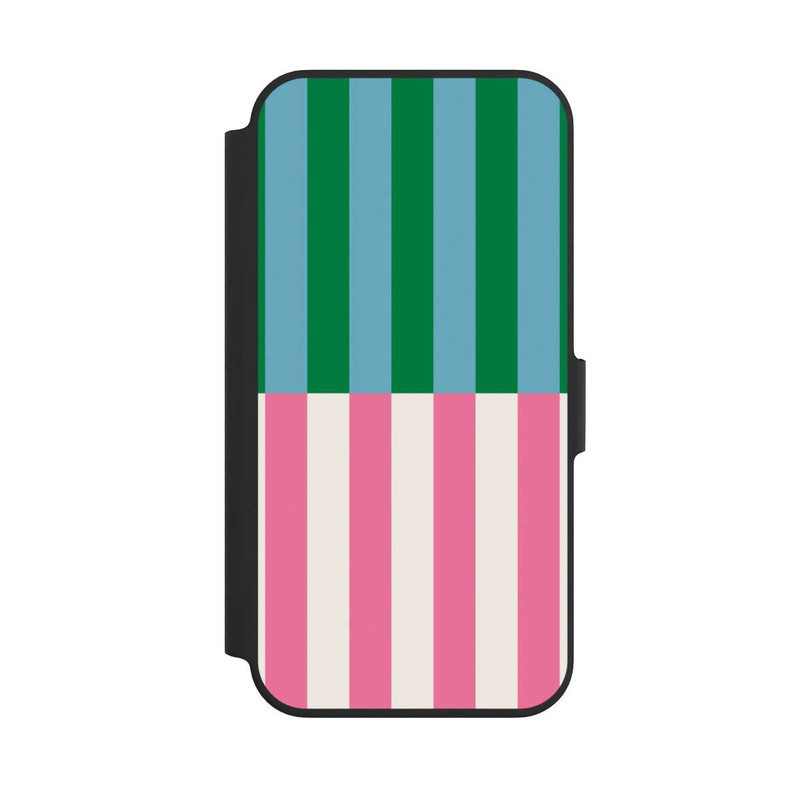 iPhone 13 Pro NIVOflip Motif Rayé Vert Rose