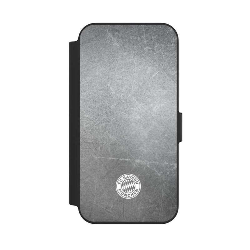 iPhone 13 NIVOflip Logo FCB Classique Petit - Blanc sur Fond Métallique