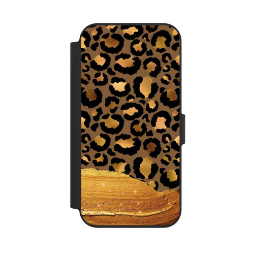 Apple iPhone 13 NIVOflip Dunkelgoldener Leoparden Glitzerlook
