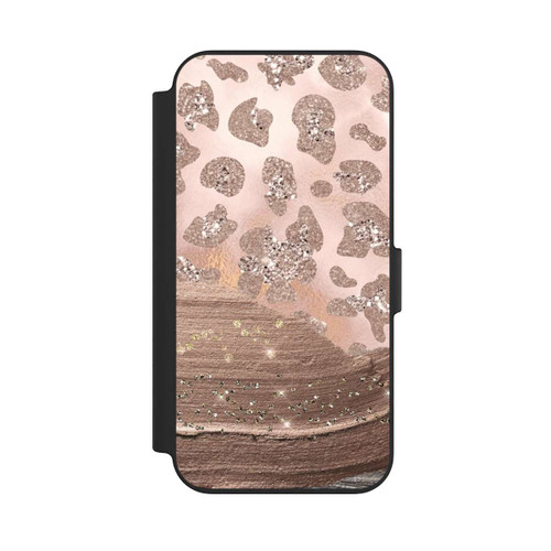 Apple iPhone 13 NIVOflip Silberner Leoparden Glitzerlook