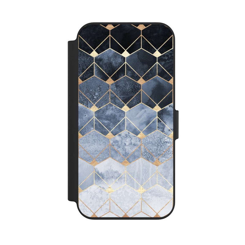 iPhone 13 NIVOflip Impression Or Hexagones Bleus Et Diamants