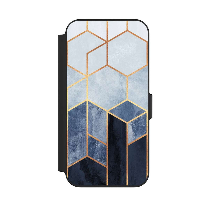 iPhone 13 NIVOflip Impression d'or d'hexagones bleus doux