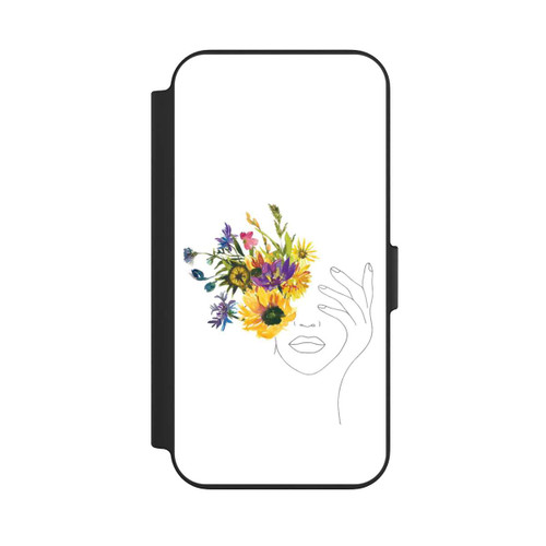 Apple iPhone 13 NIVOflip Line Art Frau Sonnenblumen