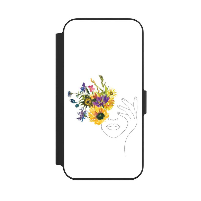 iPhone 13 NIVOflip Line Art Frau Sonnenblumen
