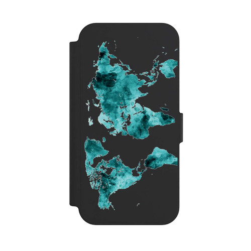 Apple iPhone 13 NIVOflip World Map Teal Transparent