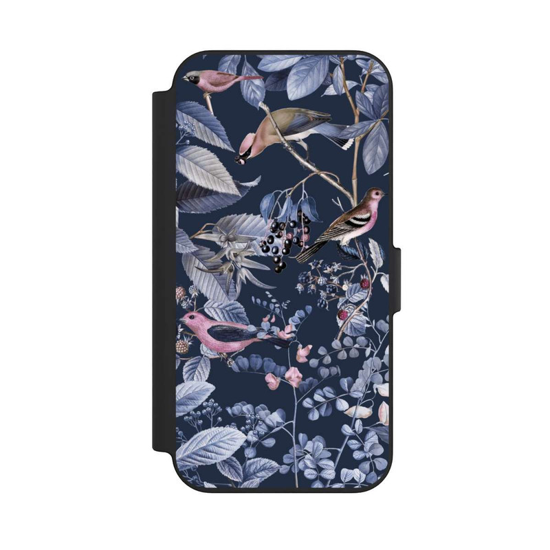 iPhone 13 NIVOflip Vögel und Beeren blau