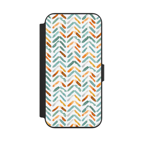 Apple iPhone 13 NIVOflip Elegantes Herbstchevron Blau Orange