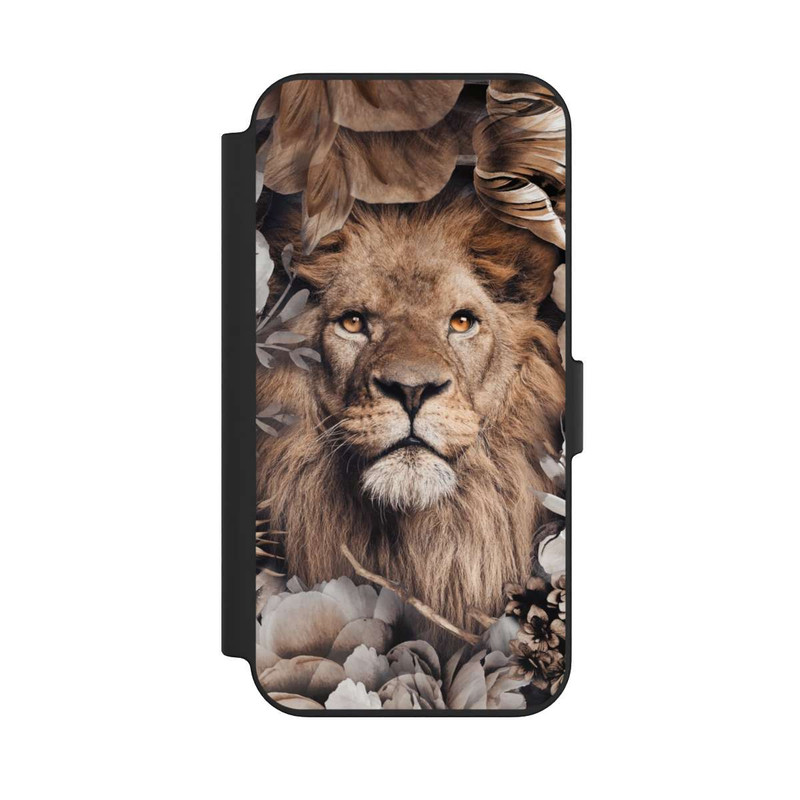 iPhone 13 NIVOflip Löwe Blumenrahmen Beige