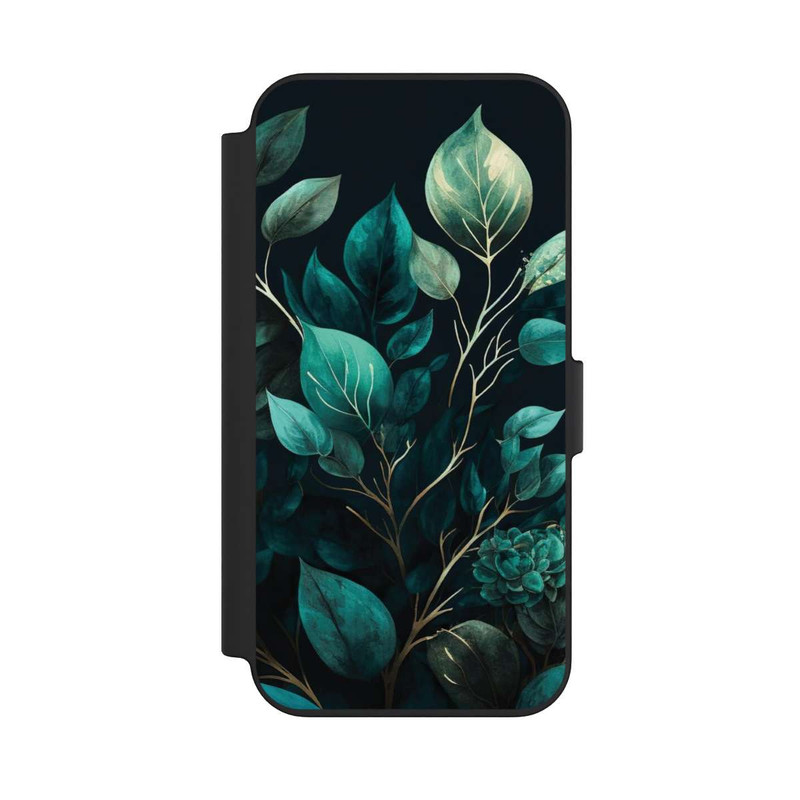 iPhone 13 NIVOflip Grüne Eukalyptus Blätter mit dunklem Hintergrund mit KI