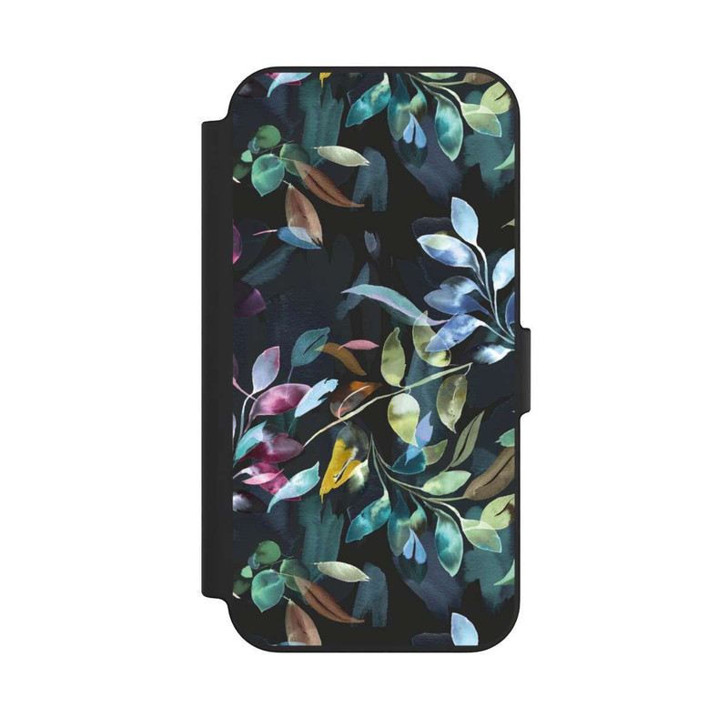 iPhone 13 NIVOflip Mystische Aquarellblätter schwarz