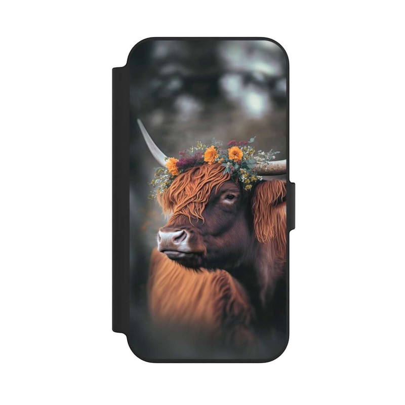 iPhone 13 NIVOflip Vache des Highlands avec des fleurs avec IA