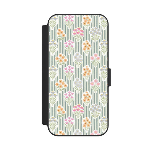 Apple iPhone 13 NIVOflip Ditsy Flower Sticker Bouquets on Blue and Cream Pinstripes