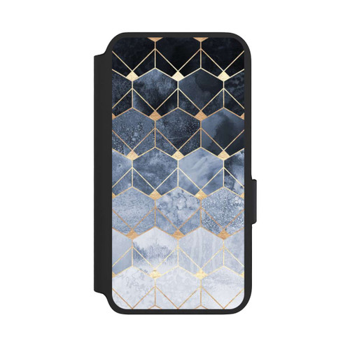 Samsung Galaxy S22 NIVOflip Blaue Sechsecke und Diamanten Golddruck
