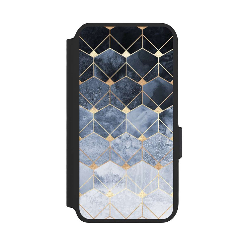 Galaxy S22 NIVOflip Blaue Sechsecke und Diamanten Golddruck