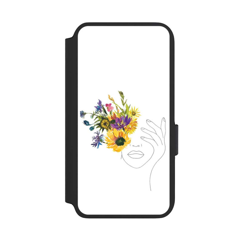 Galaxy S22 NIVOflip Line Art Frau Sonnenblumen