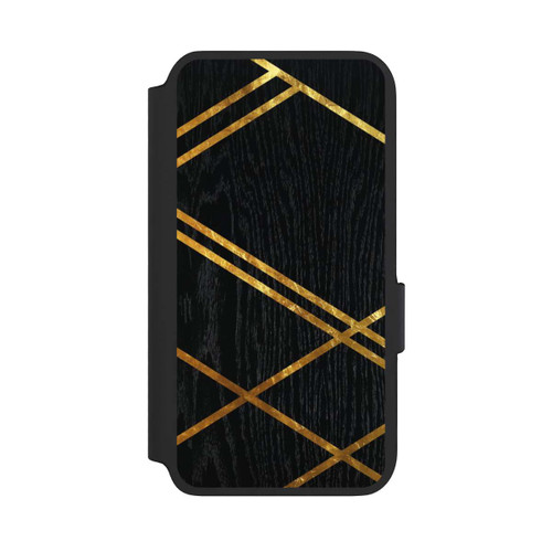 Samsung Galaxy S22 NIVOflip Schwarzes geometrisches Muster Goldene Streifen