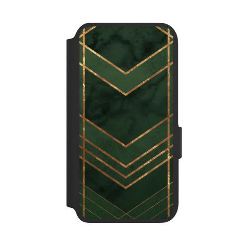 Samsung Galaxy S22 NIVOflip Dunkelgrün gemustert Goldene Streifen