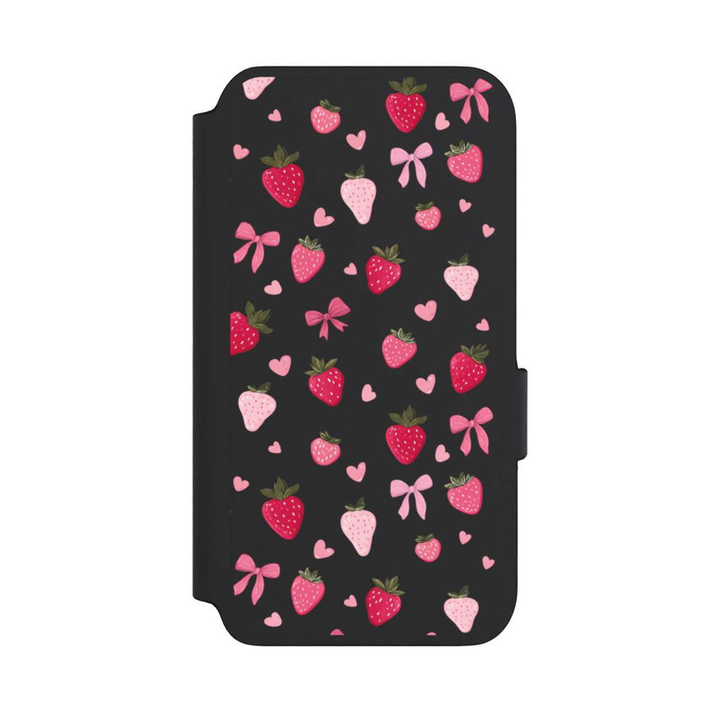 Galaxy S22 NIVOflip Erdbeer Herz Schleifen Pink Muster Transparent