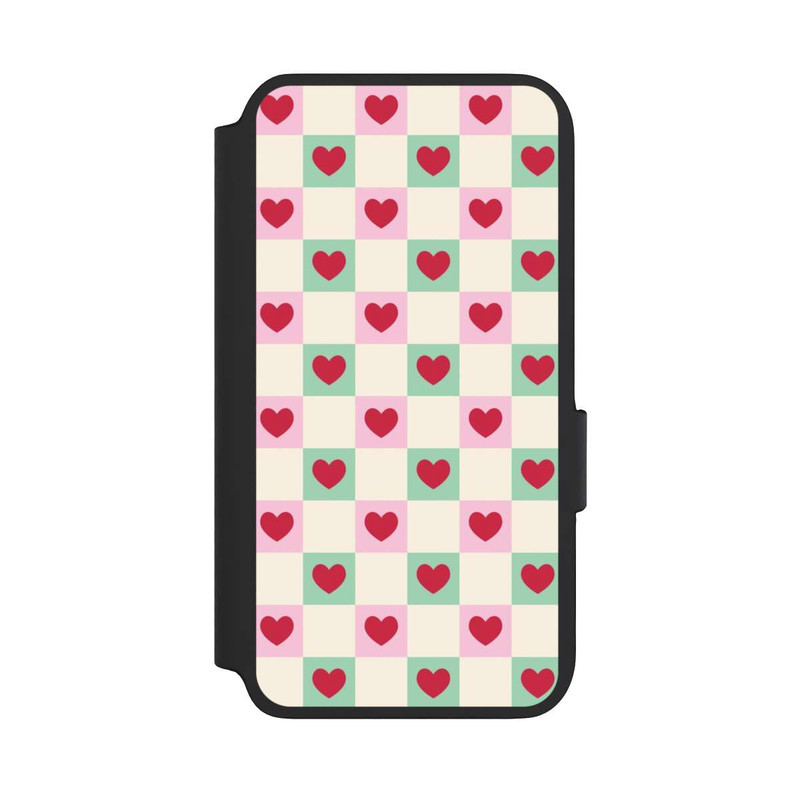Galaxy S22 NIVOflip Karomuster Herzen Rosa und Grün Valentinstag