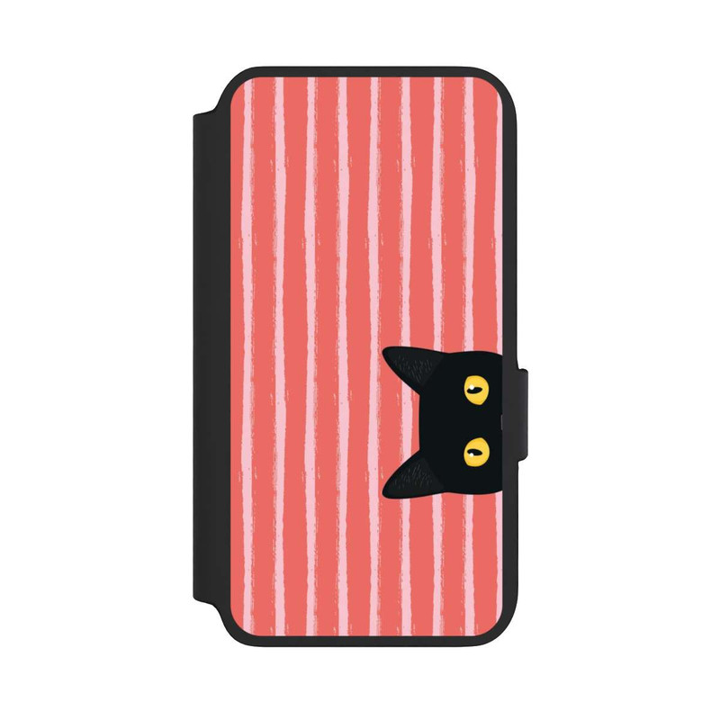 Galaxy S22 NIVOflip Chat noir sur fond rayé orange