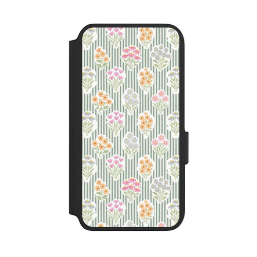 Samsung Galaxy S22 NIVOflip Ditsy Flower Sticker Bouquets on Blue and Cream Pinstripes