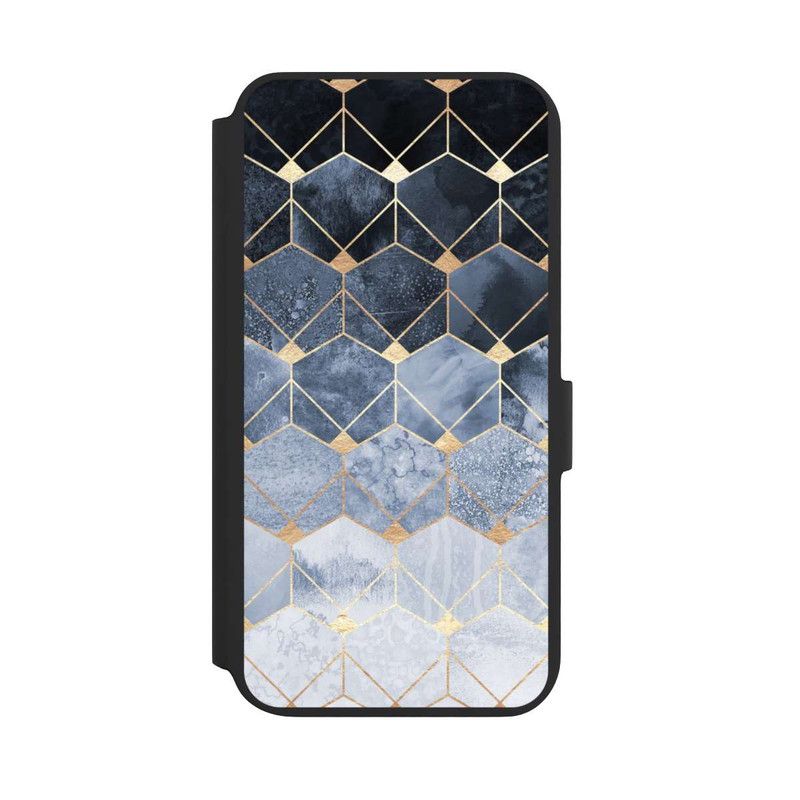 Galaxy S22 + NIVOflip Blaue Sechsecke und Diamanten Golddruck
