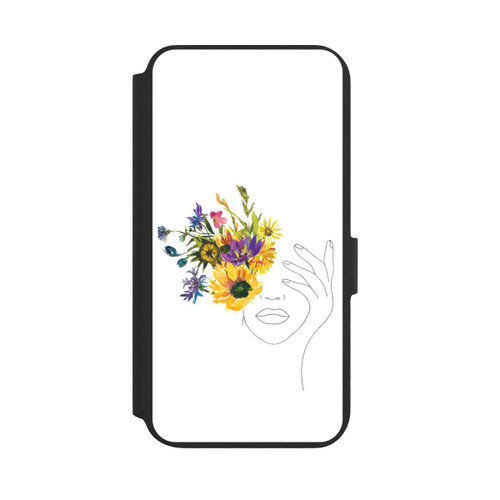 Samsung Galaxy S22+ NIVOflip Line Art Frau Sonnenblumen
