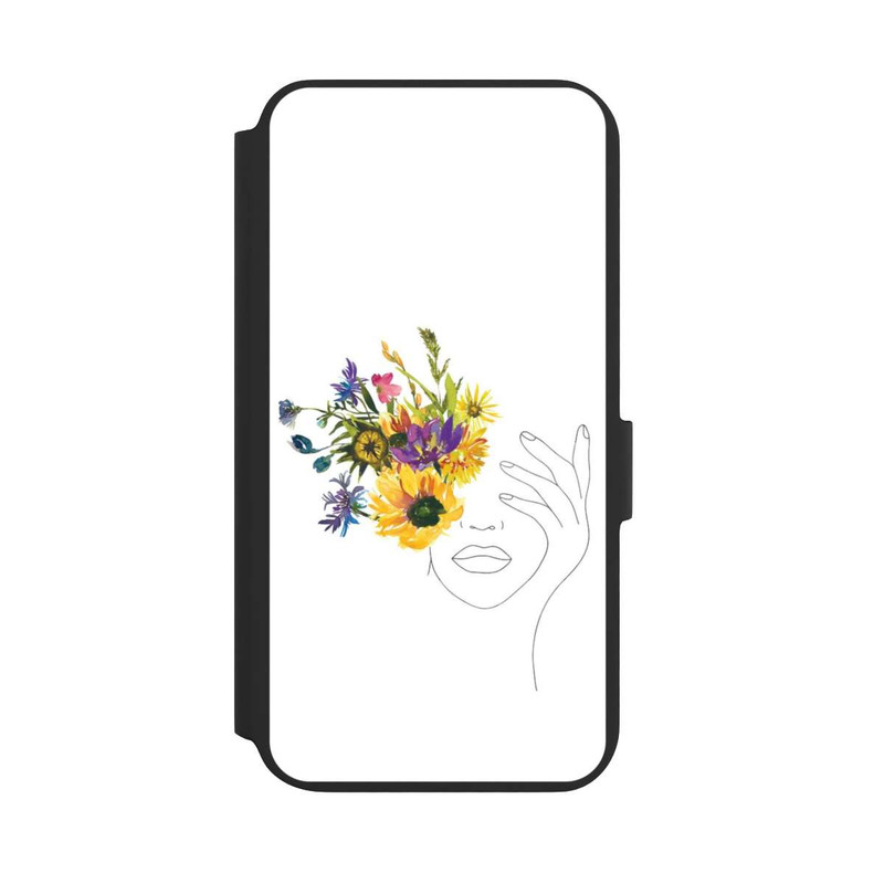 Galaxy S22 + NIVOflip Line Art Frau Sonnenblumen