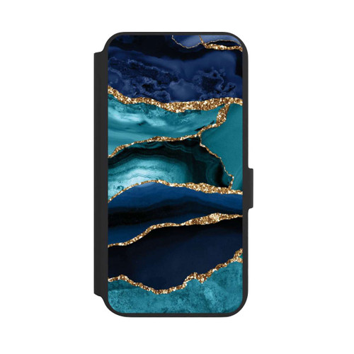 Samsung Galaxy S22+ NIVOflip Dark and Light Blue Marble Gold Glitter Look
