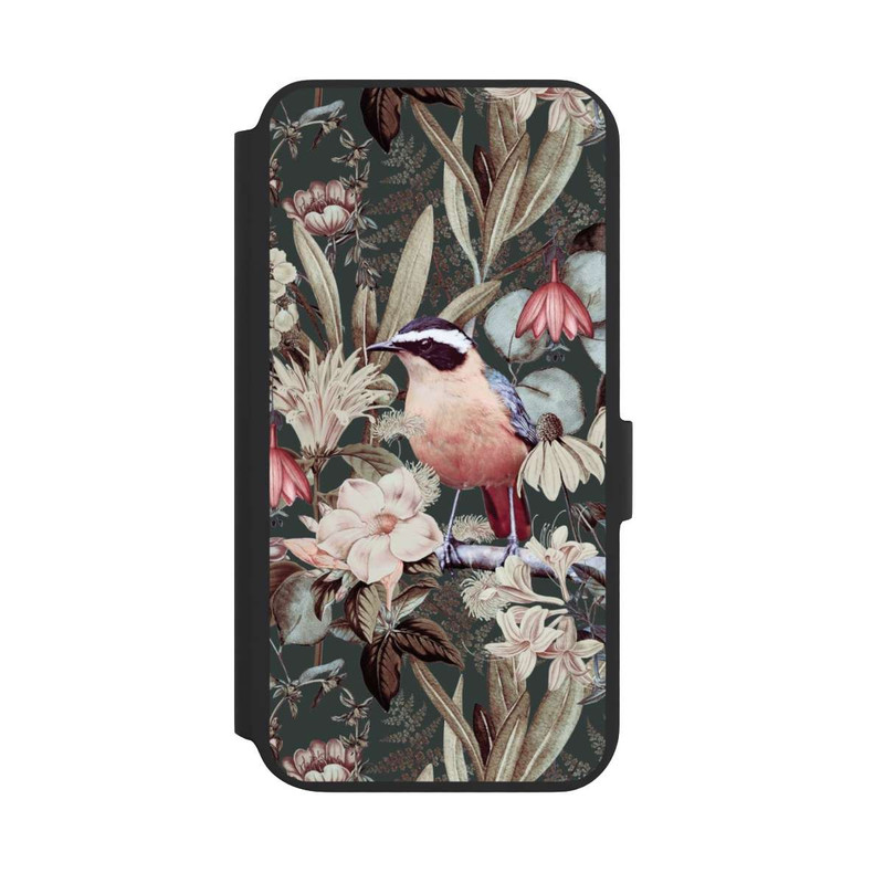 Galaxy S22 + NIVOflip Orangefarbener Vogel im Vintage Blumenmuster