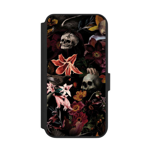 Samsung Galaxy S22+ NIVOflip Totenköpfe und Blumen auf dunklem Hintergrund