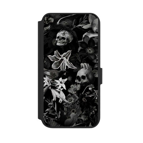 Samsung Galaxy S22+ NIVOflip Totenköpfe und Blumen auf schwarzem Hintergrund
